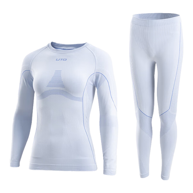 UTO Quick-Dry Women's Running Outdoor Sports Hiking Skiing Warm Base Layer Set, Bright White Blue, L