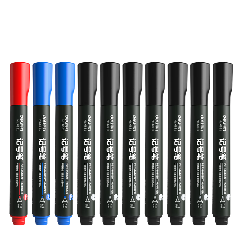 Deli Quick-Drying Oil-Based Marker Pen, Logistics Large Tip Marker Pen, 10 Pcs/box (7 Black 2 Blue 1 Red) 33187 Office Supplies