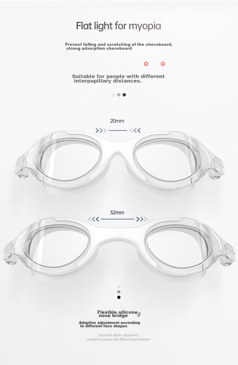 WATERTIME / Shuichuan Swimming Goggles, Nearsighted Waterproof Anti-Fog Large Frame with Prescription Lenses for Men And Women, White 300 9