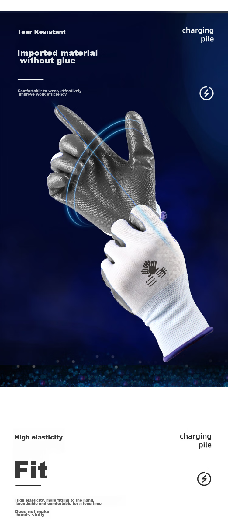 Sanshou Nitrile Oil-Resistant Waterproof Work Gloves, Latex-Coated, 12 Pairs/Pack 3