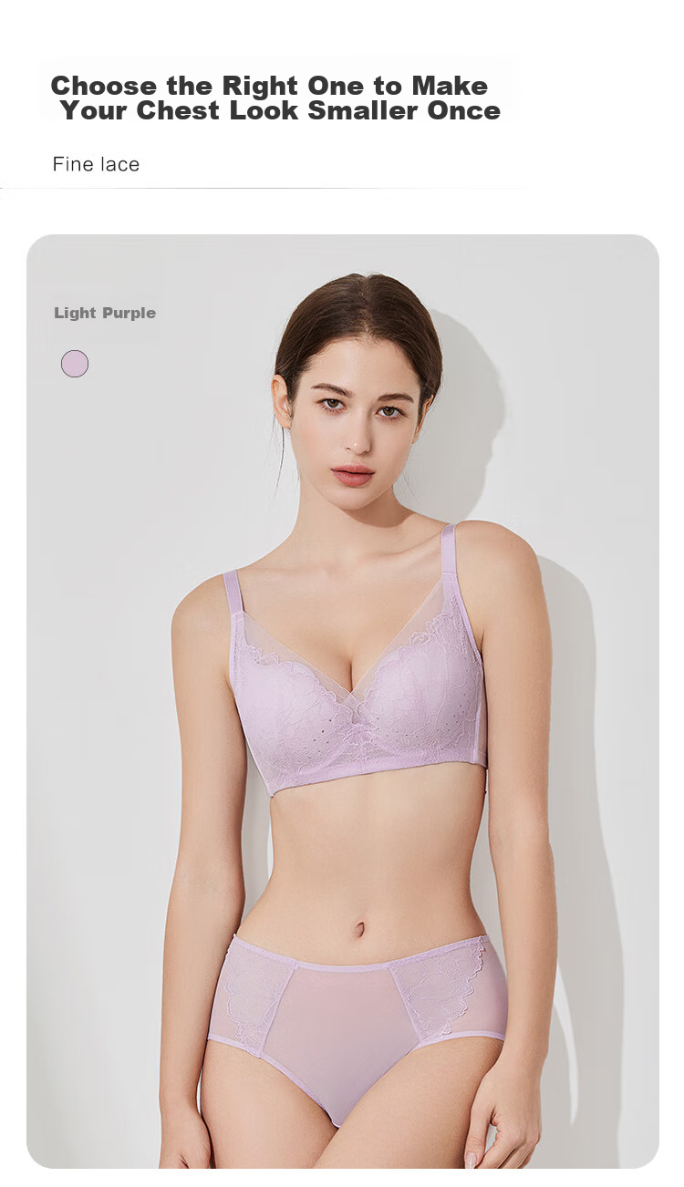Ordifen 26 New Women's Underwear, Lightweight, Slimming, Perforated Cups, Breathable, Soft Wireless, Seamless, Low-Collar Bra Set XB4206 12