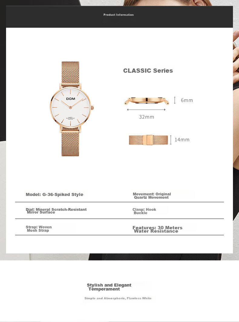 DOM Amani New Ultra-Thin Watch, Women's Fashionable Quartz Mechanical Style, Birthday Gift for Girlfriend 8