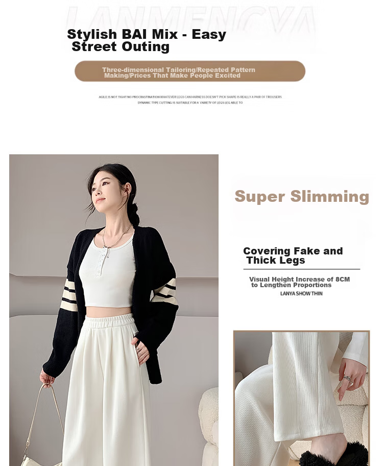 Yishangmei Loose Wide-Leg Pants for Women, Autumn And Winter New Style, Fleece-Lined Thickened Chenille Floor-Length Straight Casual Cotton Pants 3