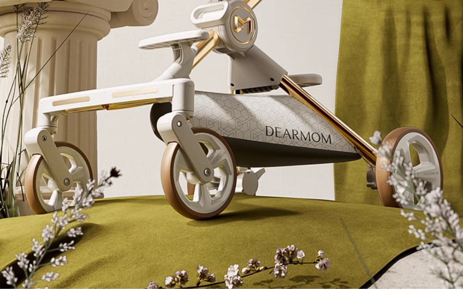 Dear Mom, Stroller, Large White Car, High Landscape Baby Stroller, Lightweight, Reversible, Can Sit Or Lie Down, Strolling Trolley for Babies, Gree 31