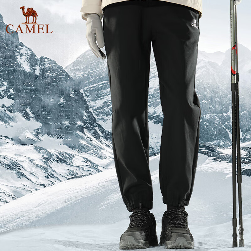 CAMEL Outdoor Softshell Pants, Spring And Autumn Windproof And Water-Resistant, Fleece-Lined for Warmth, Mountaineering And Casual Trousers
