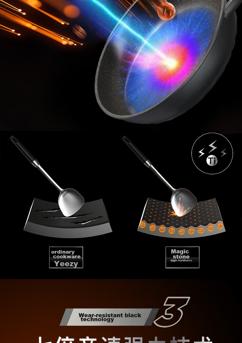 ASD Non-Stick Wok with Magic Stone, Smokeless Cooking Pan, Titanium Pot Compatible with Gas Stove And Induction Cooker, 28cm Suitable for 2-3 People 5