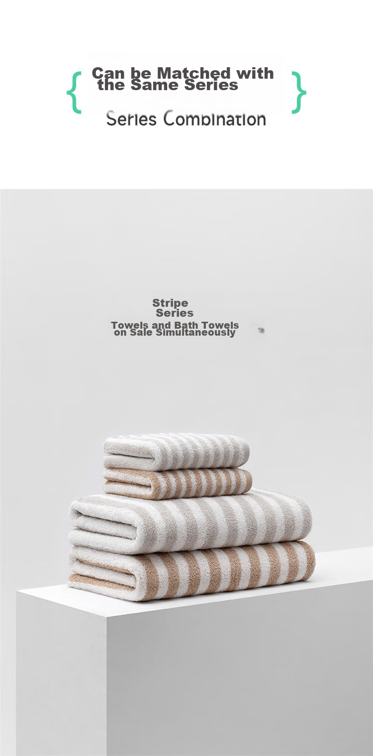 A-Life Luxury Striped Thick Bath Towel, Pure Cotton Grade A Adult Large Bath Towel, Highly Absorbent Quick-Drying Shower Towel, Brown And White 14