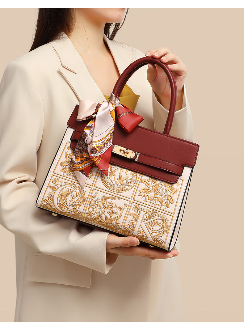 Viney Leather Handbag, Women's Bag, Tote Bag for Mothers, Crossbody Bag with Embroidery, Wedding Bag, Birthday And Mother's Day Gift, Practical Present for Mom 11