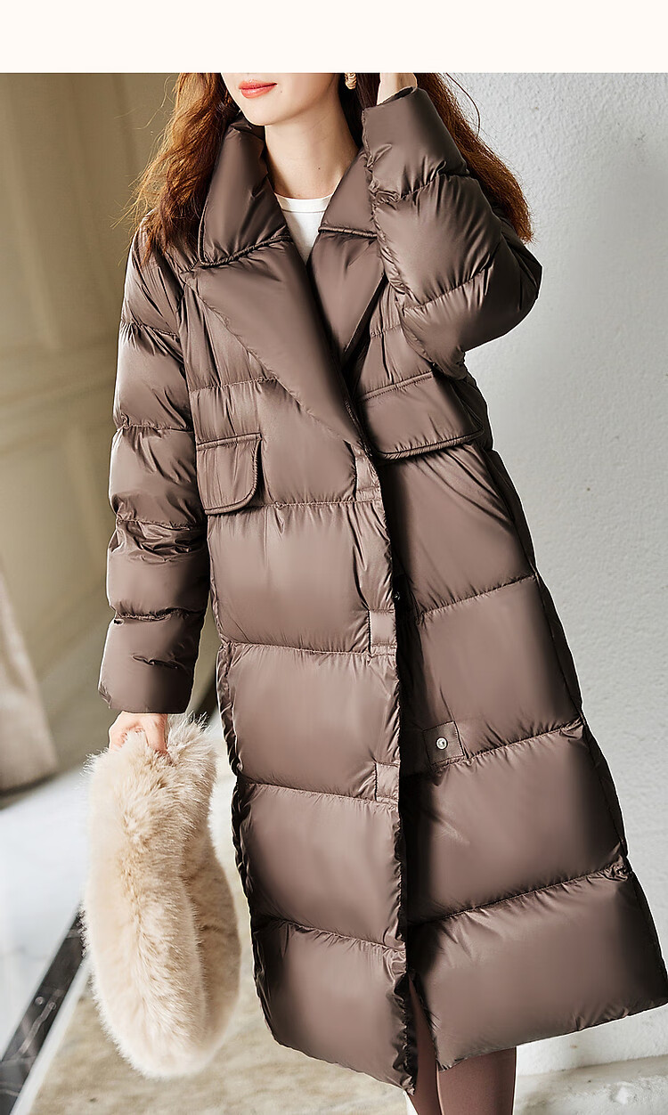 Dme [Love Little Stove] Winter Lightweight Fluffy 90% Duck down Jacket, Stylish Lapel Long Coat for Wome 16