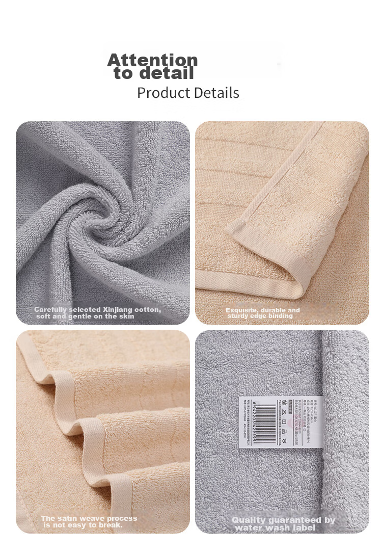 Grace Xinjiang Long-Staple Cotton Class A Antibacterial Towels, Set of 4, Pure Cotton Thickened Soft Face Towels, Absorbent Sports Face Wipes 10