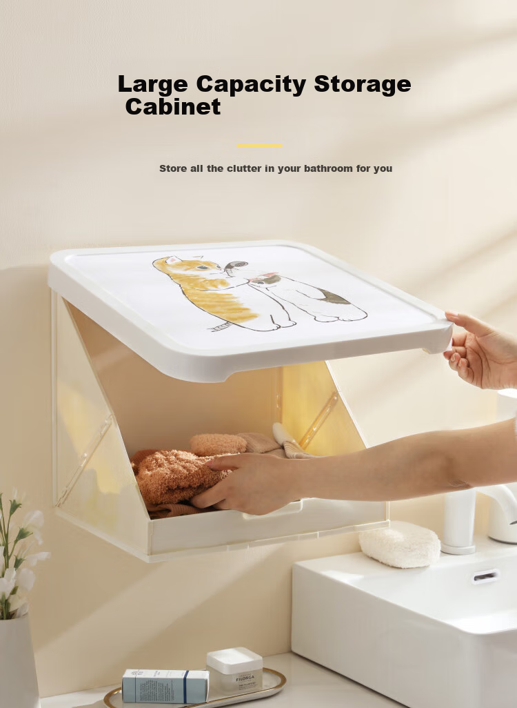 Fanyejia Bathroom Wall Painting Storage Box, Toilet Clothes Organizer, Waterproof No-Drilling Wall-Mounted Folding Storage Cabinet, Storage Rack 3