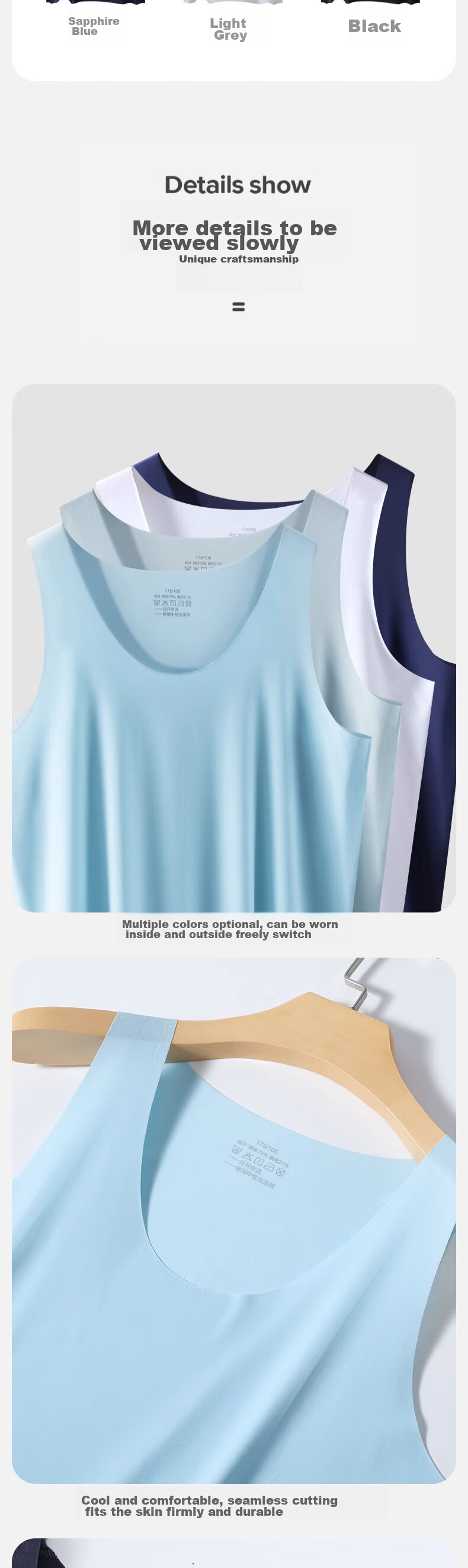Hengyuanxiang Men's Undershirt, Ice Silk, Comfortable, Quick-Drying, Sleeveless, Seamless Tank Top for Fitness And Sweat-Wicking, Bleached White 6