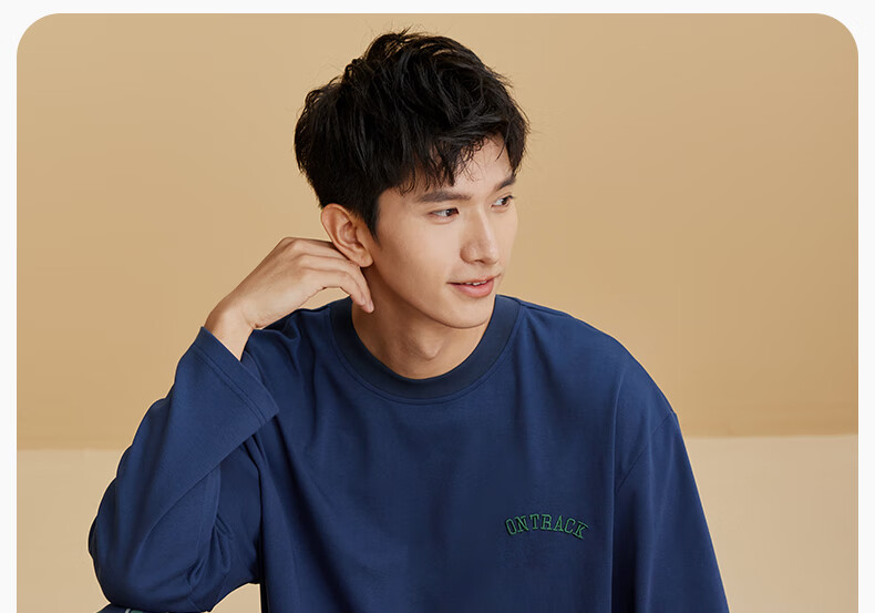 Autumndeer Ultra Soft Pure Cotton Antibacterial Pajamas Women Autumn Long Sleeve Couples Men's Homewear Set Dark Navy Blue Men 2XL 12