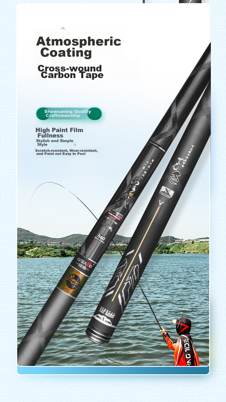 Grsaed Shanhefu 7.2-Meter Fishing Rod, Handheld Rod, 28-Section Composite Rod, Carbon Fiber Ultra-Light Ultra-Hard Pole for Carp And Crucian Carp Fishing 16