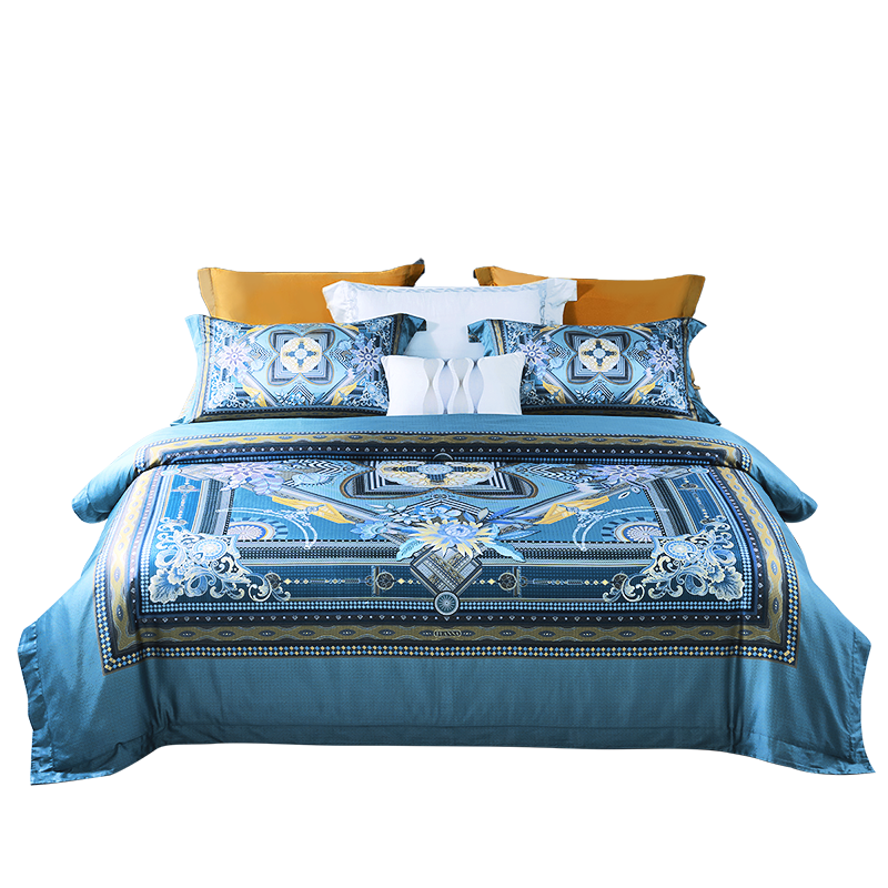 Fuanna 4-Piece Set 140-Thread Count Double-Ply Pima Cotton Bedding High-End Digital Print Single/Double 203x229cm