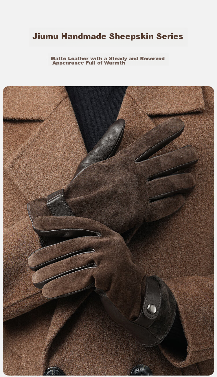 JIUMU Sheepskin Anti-Fur Warm Genuine Leather Gloves for Men, Winter Fleece-Lined Windproof Cold-Resistant Gloves 2