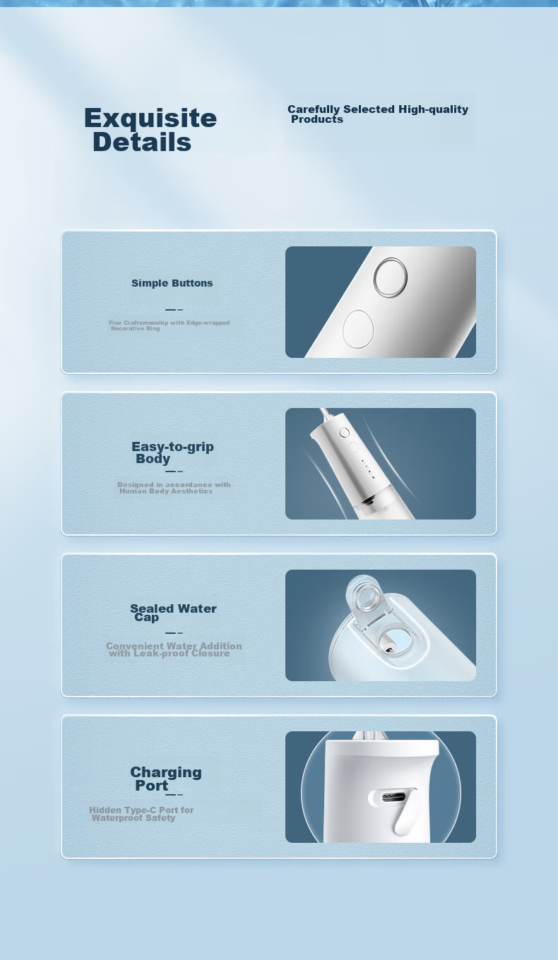 Midea Water Flosser, High-Frequency Pulse Cleaning, Detachable Large Water Tank, Portable Long Battery Life, 4 Modes, 4 Spray Heads, for Home And Travel Use, Suitable for Orthodontics, MC-BJ0102 Blue, Holiday Gift 12