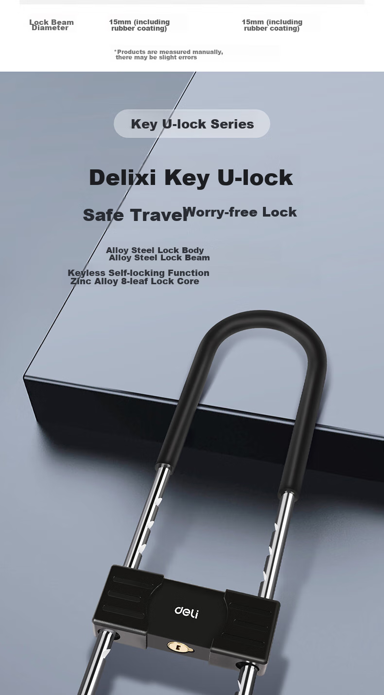 Deli U-Shaped Lock, Padlock, Glass Door Lock, Anti-Theft B-Grade Lock Cylinder, Electric Bike Lock, Cut-Resistant, Tamper-Proof, 290-400mm 3