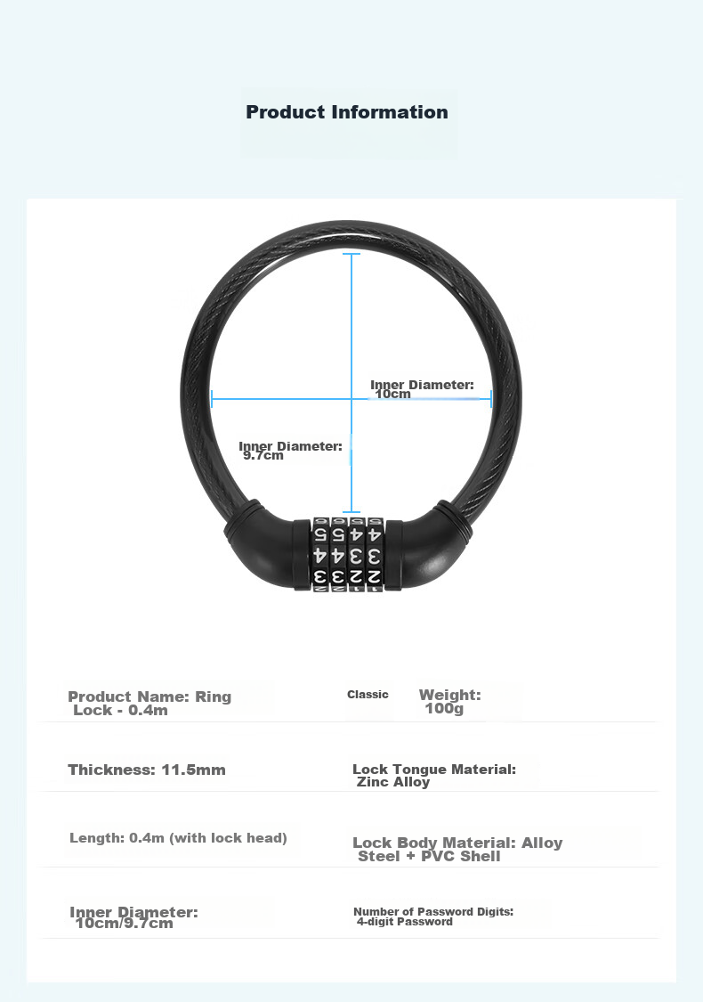 FG FLYING PIGEON Mountain Bike Lock, Ring Lock, Anti-Theft Lock, Universal for Road Bikes And Folding Bikes, 4-Digit Combination Lock 5