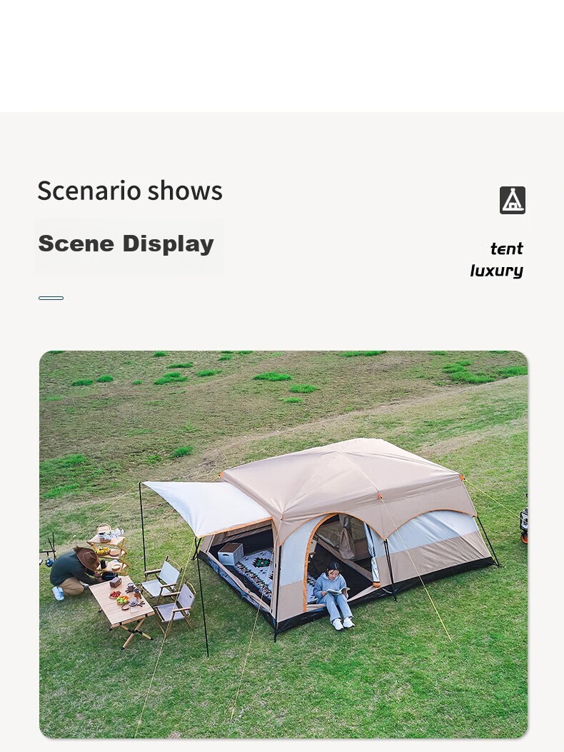 BeiJiLang Tent, Outdoor Family Camping, Portable, Sun Protection, Rain Protection, Multi-Person Large Space, Wild Camping, Double-Layer Two-Room One-Living Room, Coffee 12