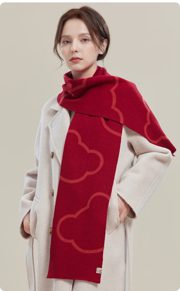 JIUMU Pure Wool Scarf Women's Autumn Winter Warm Neck Warmer Red Gift Box for Birthday and Festivals 13