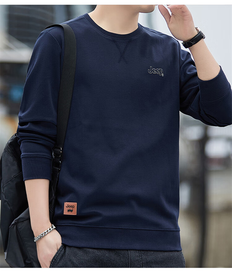 JEEP Men's Sweatshirt, Loose-Fitting Round Neck Long-Sleeve T-Shirt for Spring And Autumn, Men's Base Layer Clothing, Royal Blue, Size L 3