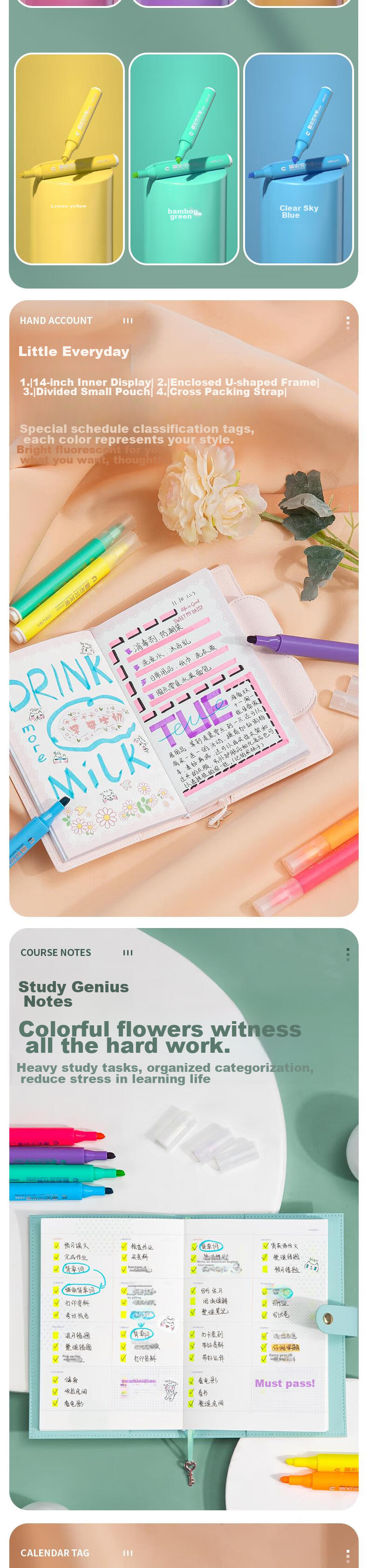 Deli 6-Color Highlighters for Student Exam Review, Key Marking Pens, Office Marking Pens, Journal Doodling, 6 Pcs/box 33111 2