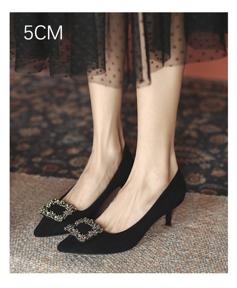 CARTELO Rhinestone Pointed Toe Pumps with Snowflake Buckle, KCC-6688 Black (3cm), Size 38 8
