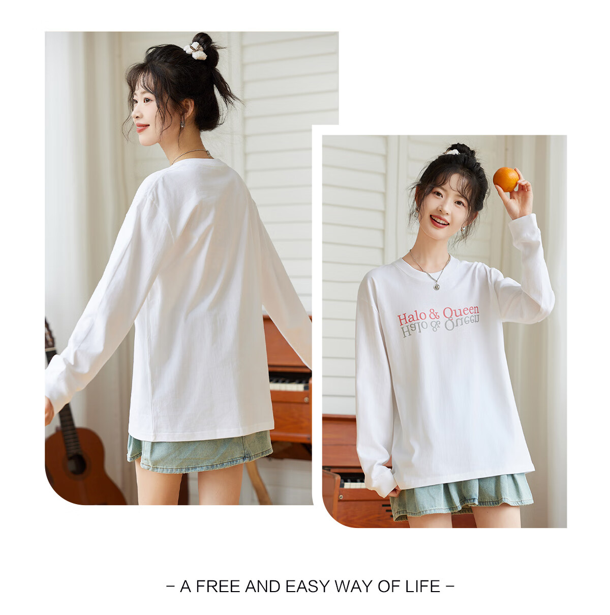 Halo Queen Women's Long Sleeve Cotton T-Shirt Spring Autumn Round Neck Letter Bow Print Casual Base Shirt New H143T2009 13