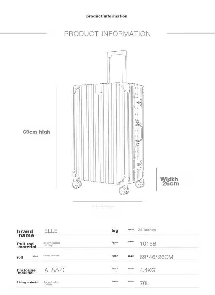 ELLE French Brand Suitcase, 22-Inch Aluminum Frame, Stylish Trolley Case with Spinner Wheels, TSA Combination Lock, Wear-Resistant Password Lock 6