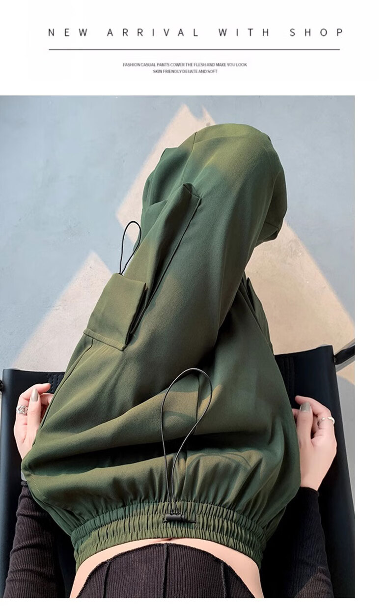 LangSha American-Style Parachute Cargo Pants for Women, Summer Ice Silk High-Waist Wide-Leg Loose Casual Quick-Dry Outdoor Sports Pants for Wome 37