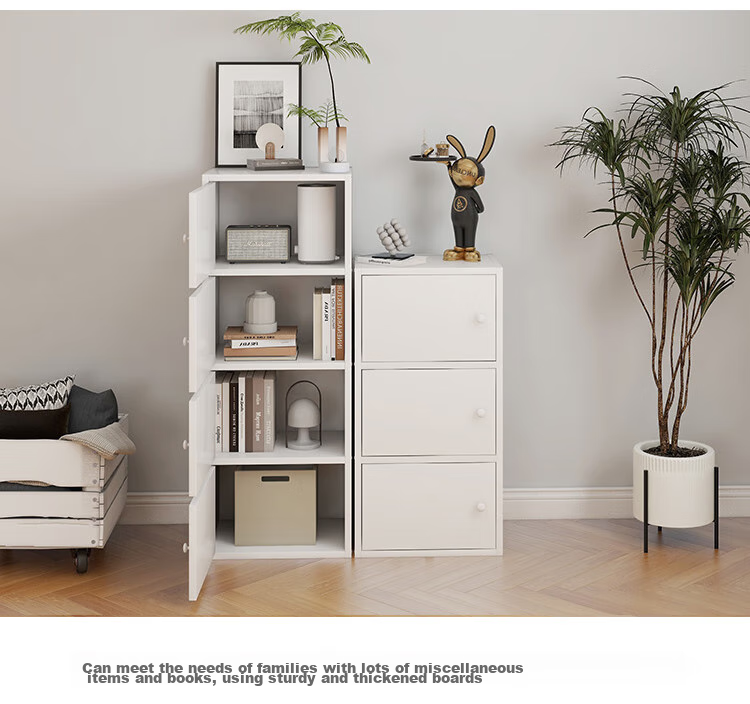 Yameile Floor-Standing Simple Bookshelf with Doors, Bedroom Study Balcony Bay Window Storage Cabinet, Three-Door 17