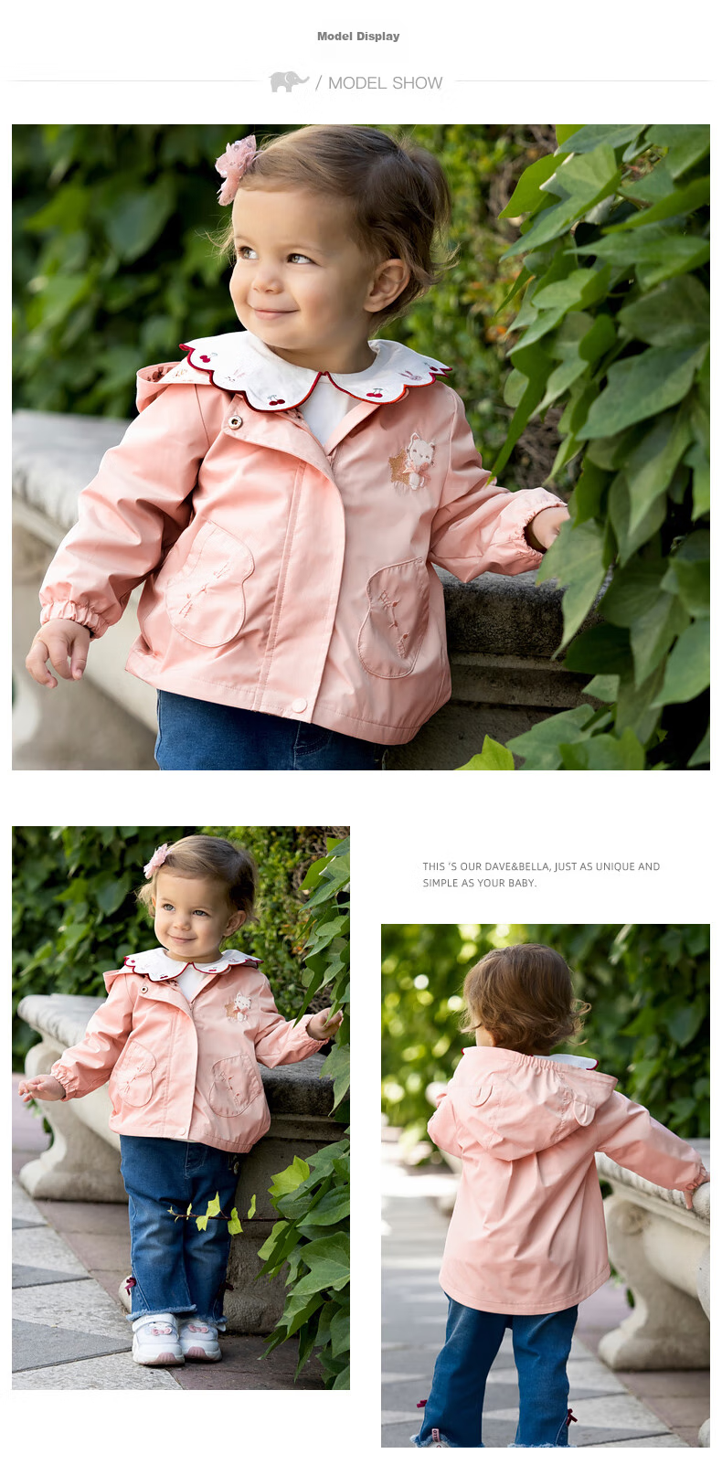 DAVE & BELLA Girls' Outerwear Autumn Jacket, Children's Lightweight Windbreaker, Sweet Hooded Coat for Baby Girls, Trendy 4