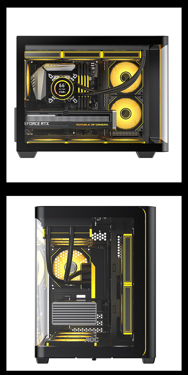AOC Chengtian Bow CG355 Black MATX Desktop Computer Case, Integrated Curved Tempered Glass/360mm Water Cooling/ARGB Lighting Strip/Left And Right Compartment/Quick Release Desig 4