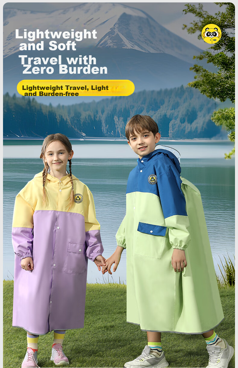 Moremerry Children's Raincoat for Boys And Girls with Backpack Space, Waterproof And Breathable, Stylish Rain Poncho for School, Apple Green, 2XL 11