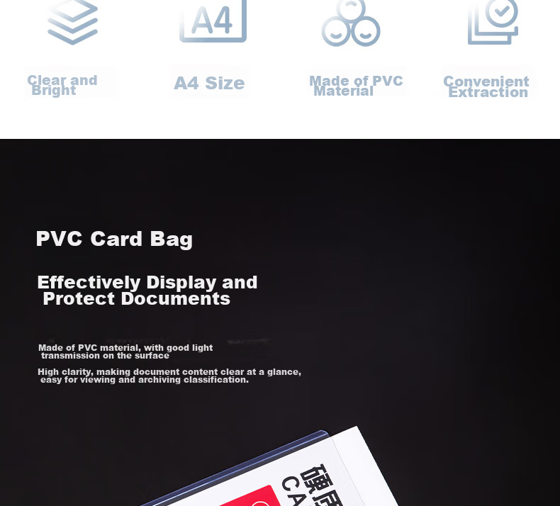 Deli A4 Transparent Hard Plastic Sleeve Card Holder Document Cover Display Frame PVC ID Plastic Cover Paper Protector Material Display Bag 5806 3