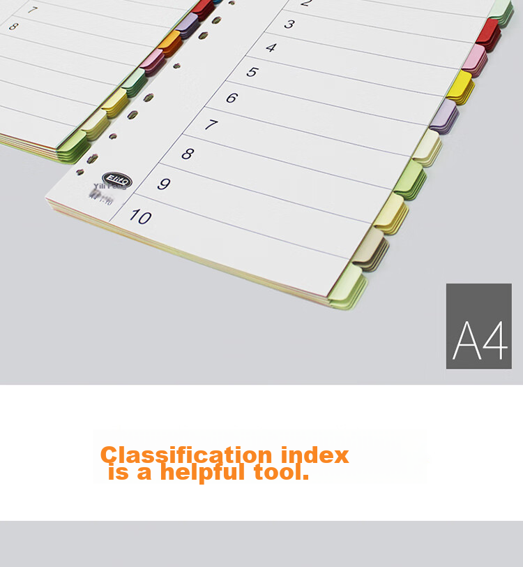 Elifo Page Separators, Index Dividers, Classification Paper, Loose-Leaf Paper for Indexes, Paper Plastic Digital English Three-Hole Binders [With Holes], 10 Colors, 50 Sheets Per Pack 2