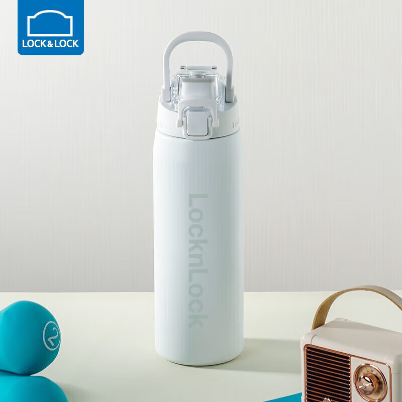 LOCK&LOCK Insulated Water Bottle with Fish Line Design, 316 Stainless Steel Portable Sports Water Cup for Men, Women And Students, 720ML White