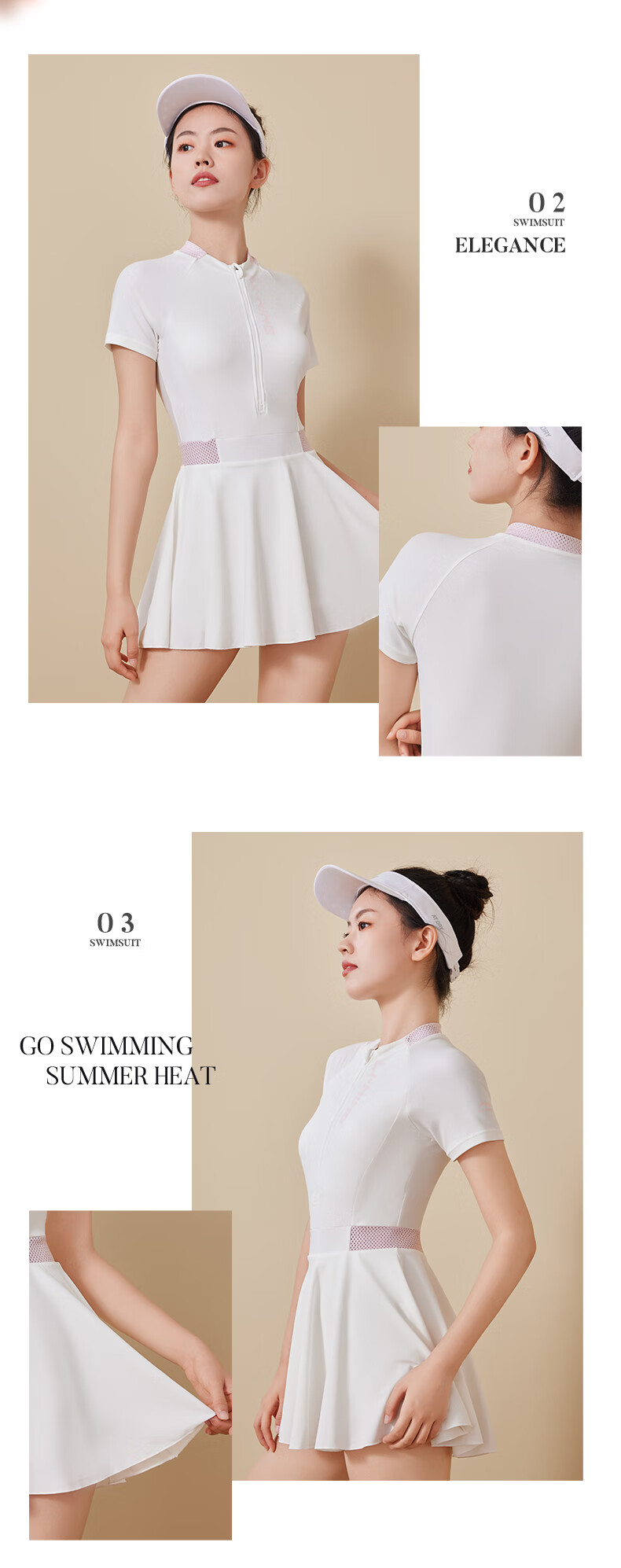 Li-Ning One-Piece Swimsuit Dress for Women, Tummy Control Slimming Chlorine-Resistant Quick-Dry Swimwear 0786 White Pink XXL 15