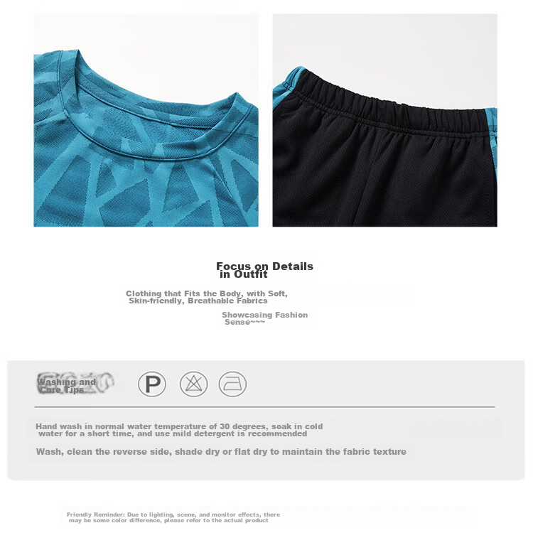 ASK JUNIOR Boys' Set, Summer 2025 Thin Short-Sleeve T-Shirt, Children's Shorts, Quick-Dry Running Outfit, Navy Blue, Size 120 3