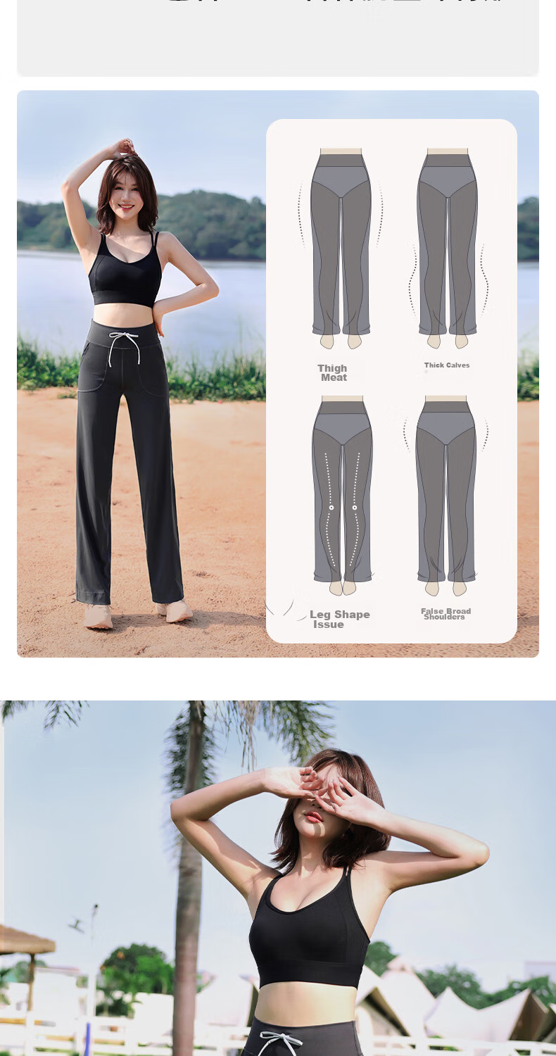 LangSha Yoga Pants for Women, High-Waisted Loose Wide-Leg Pants with Drawstring, Straight-Leg Trousers, Slimming for Running And Casual Wear, Black - Regular Style, XL 4