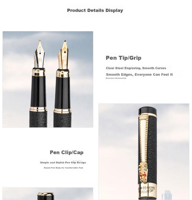HERO Fountain Pen Black Velvet Sand Iridium Nib Ink Pen 6006 7