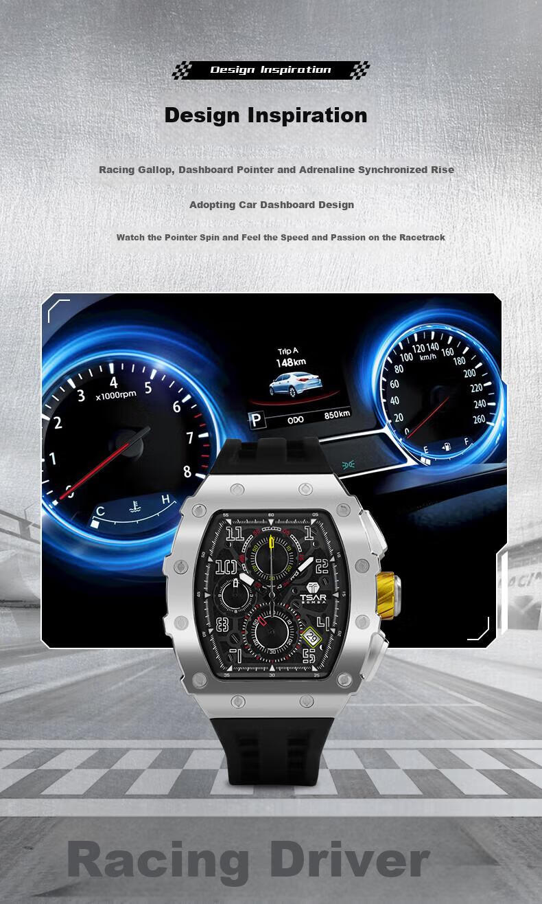 TSAR BOMBA Racing Driver Series Men's Watch, Self-Chic Cool Student Brand Front Barrel-Shaped Wristwatch, Gift for Boyfriend 4