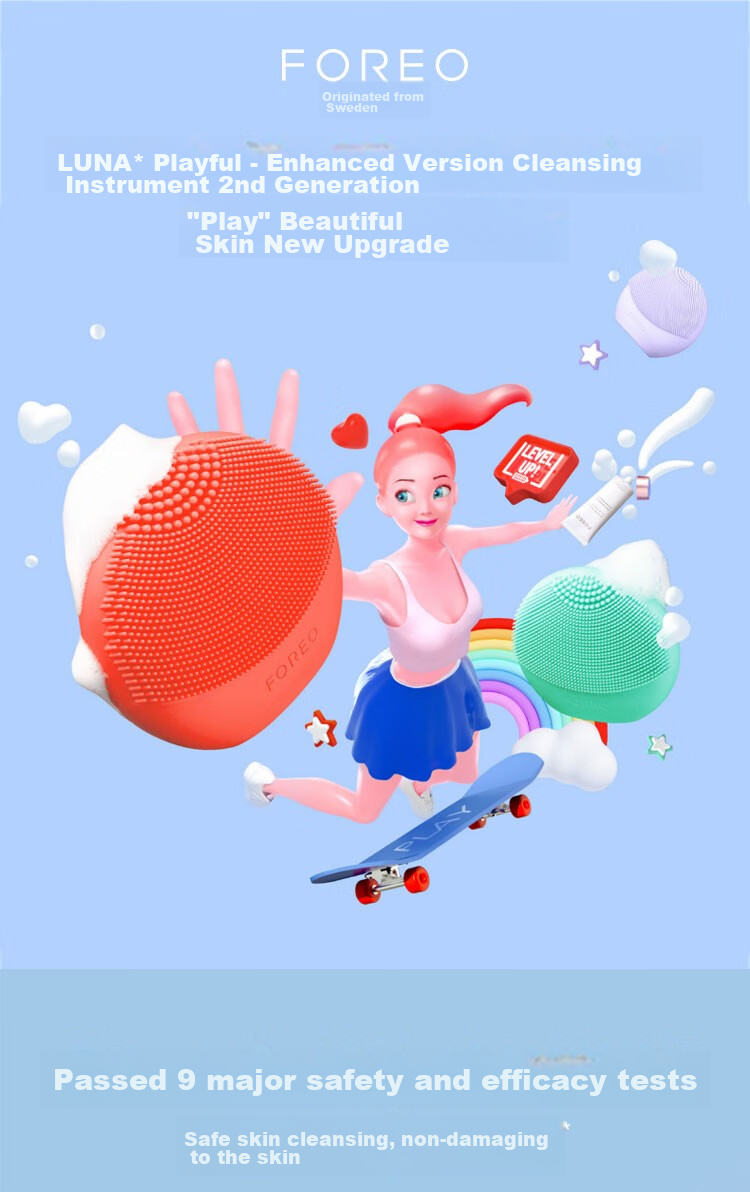 FOREO Luna Facial Cleansing Device LUNA Play Plus2 Enhanced Edition Electric Facial Cleanser, Gentle Cleaning, Romantic Pink-Purple, Non-Rechargeable 1