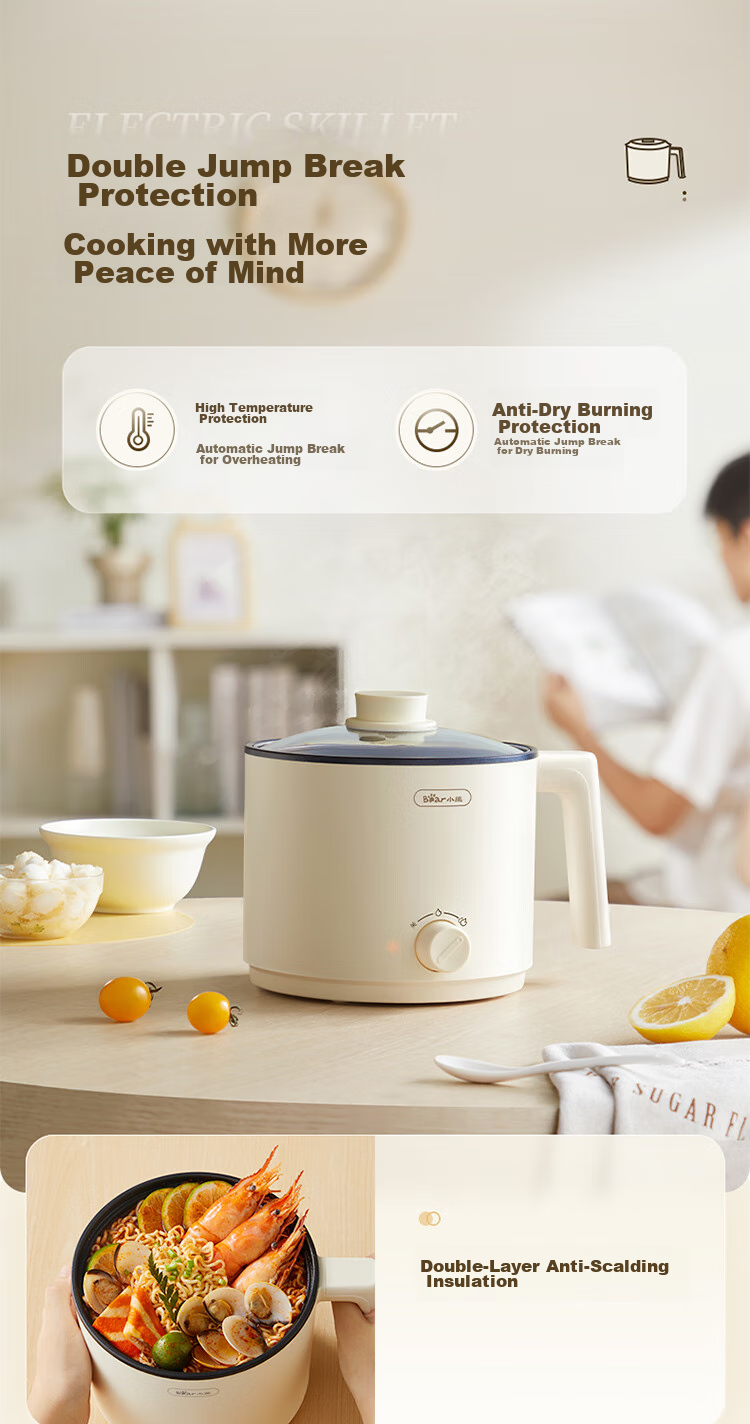 Bear Electric Cooking Pot, Small Electric Pot, Electric Hot Pot, Multi-Functional Steaming And Boiling Pot, Student Dormitory Instant Noodle Hot Pot for Home Use, V17D3 1.7L Electric Cooking Pot, Multi-Purpose Pot for 1-2 People 10