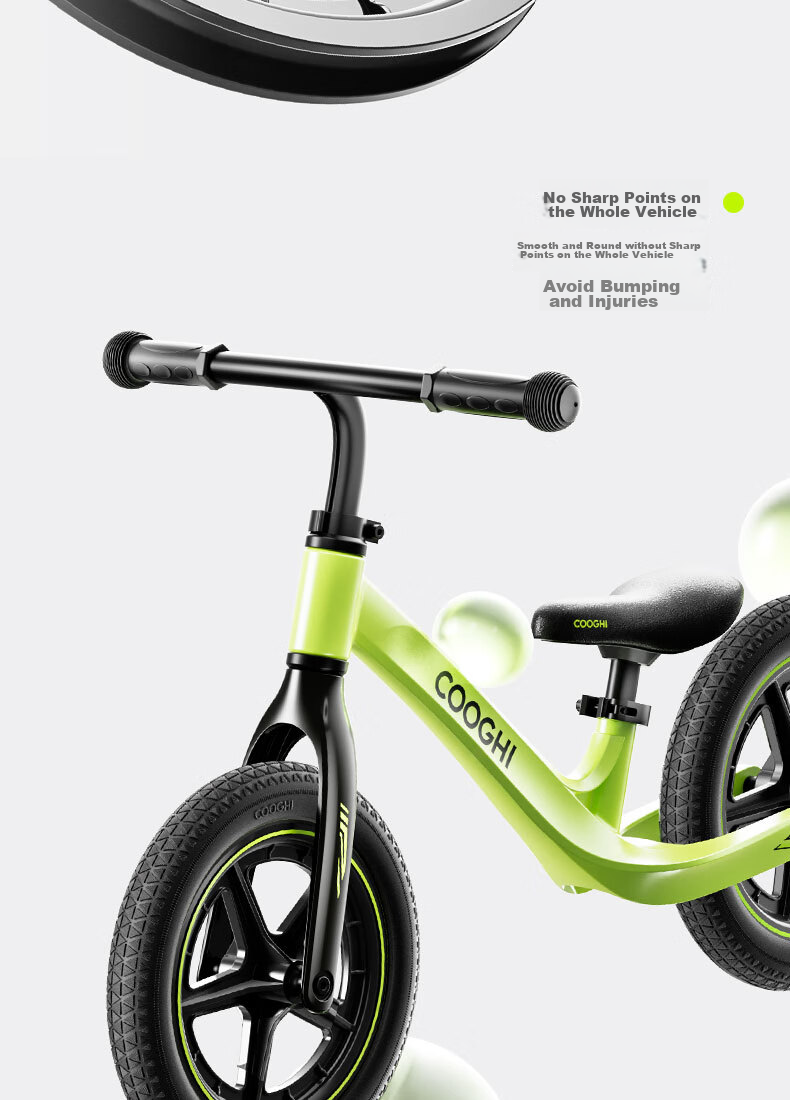 COOGHI Children's Balance Bike for Ages 1-7, 12-Inch Magnesium Alloy Frame with Solid Wheels S3Pro COOGHI Green Kuqi 33