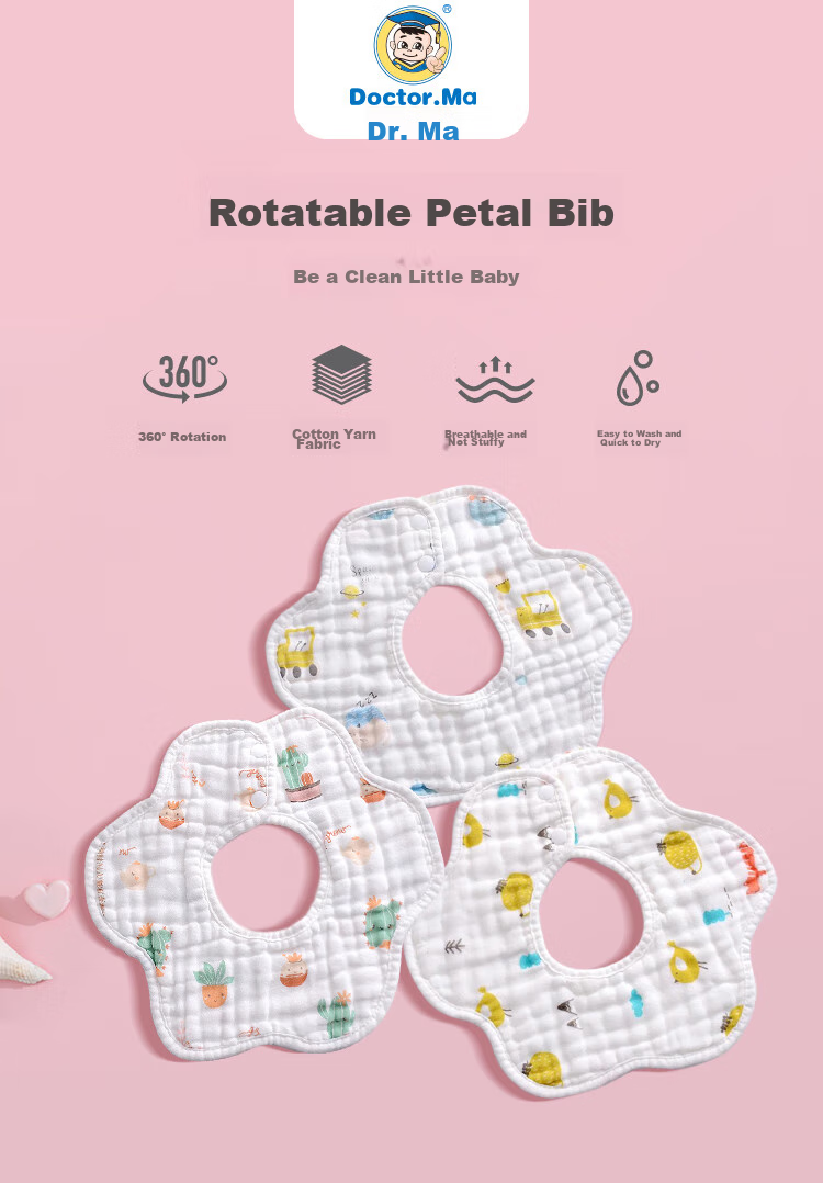 DOCTOR MA Baby Drool Bibs, 3 Pieces, Pure Cotton Printed Bibs, 360° Rotating Food Bibs for Infants, Newborn Gauze Bibs 1