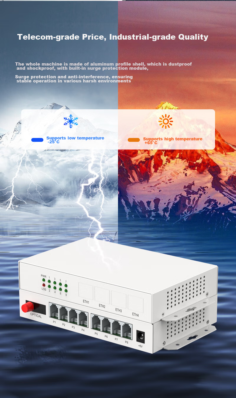 NetLINK HTB-WF8P, 8-Channel Telephone Optical Terminal, PCM Voice Optical Terminal, Telephone to Fiber Optic Converter And Extender, FC Port, One Pair 7