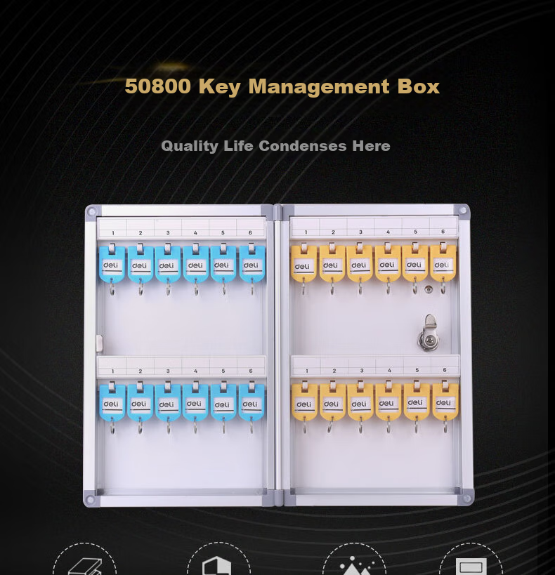 Deli 24-Slot Aluminum Alloy Key Management Box, Lockable Key Organizer Storage Cabinet/Key Box/Emergency Key Cabinet Wall-Mounted/With Key Tags, Silver 1