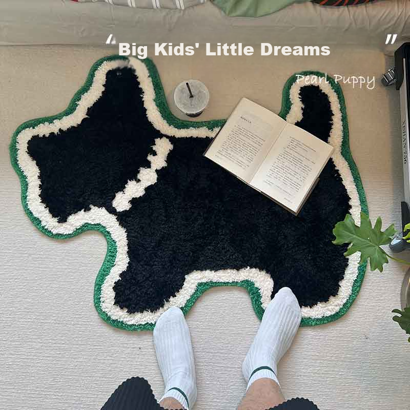 Shandian Cute Cartoon Dog Shaped Plush Bedroom Carpet, Living Room Sofa Rug, Children's Rug, Non-Slip Bedside Rug for Room